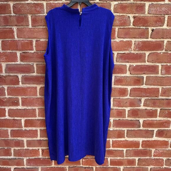 Eileen Fisher Women's $178 Woven Plissé Mock Neck Dress royal size 3X - Picture 6 of 11